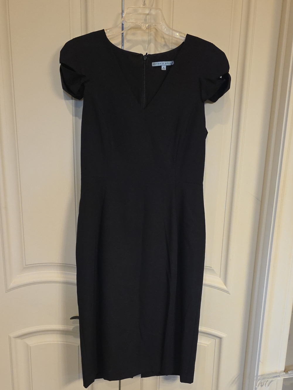 ANTONIO MELANI Black Midi Sheath Dress with Cap Sleeves